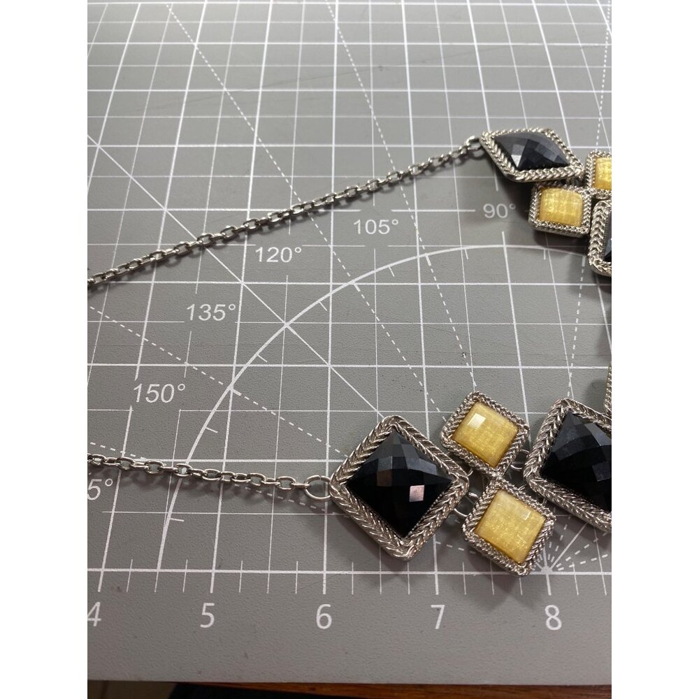 Y2K NY Geometric Statement Necklace Black Gold 15in + Extender - Picture 8 of 10
